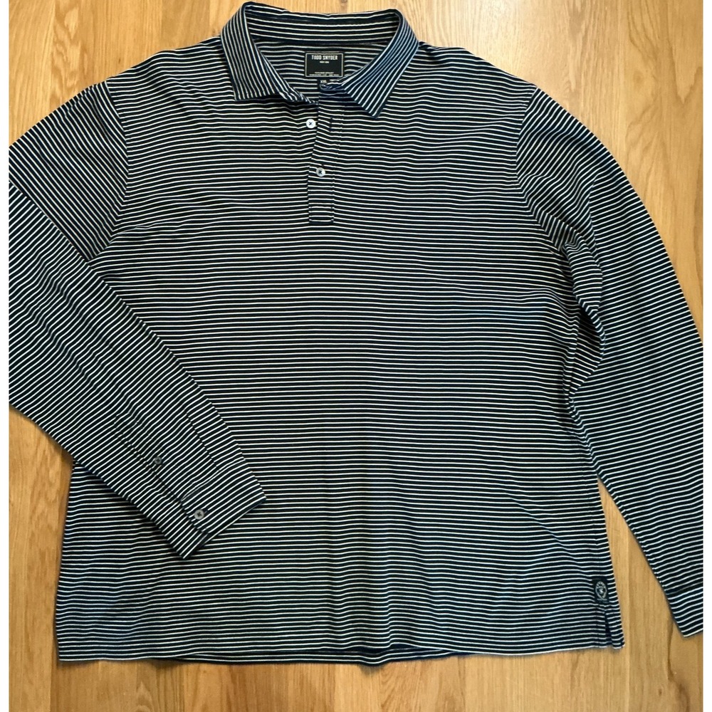 Todd Snyder Polo Shirt Mens XXL Navy White Stripe Long Sleeve 33-KN326-9422